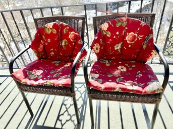 2-Outdoor Rattan Chairs With Floral Seats