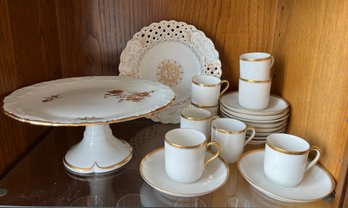 Limoges Espresso Cups/saucers, Cake Stand And Plate
