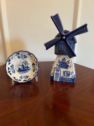 Delft Windmill Blue And Vintage Delft Blue Trinket Scalloped Dishes