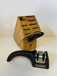 Cutlery Wooden Block, Sharpener & Scissors