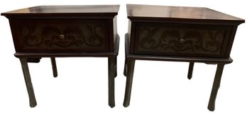 Inlay Brown And Metal End Tables