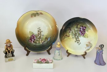 Louise Bavaria Grape Plate/tray, 2 Porcelain Bells And Figures