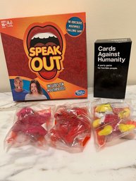 Speak Out Game, Cards Against Humanity Game, And 3 McDs Collectibles