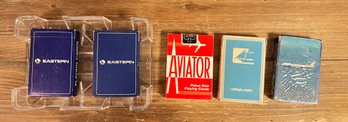5 Vintage Airlines Playing Card And Lucite Card Holder