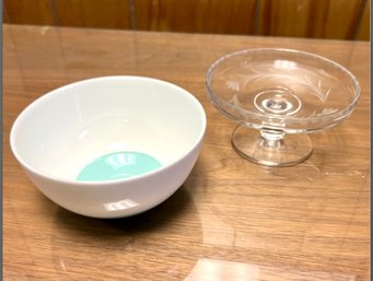 Tiffany Fine China Bowl And Etched Glass Pedestal Bowl