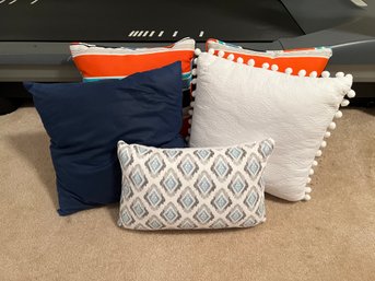 6 Decor Pillows: Blue, White And 2 Outdoor Pillows