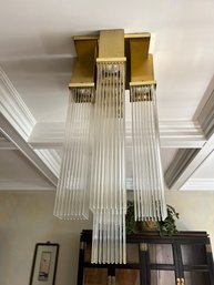 Glass Rod And Brass Art Deco Chandelier By GAETANO SCIOLARI For LIGHTOLIER