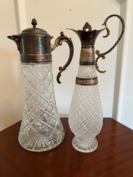 Cut Glass And Silver Plate Pitchers/decanters