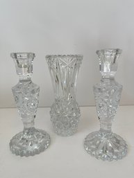 Cut Glass Vase And Candle Sticks