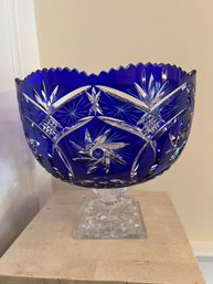 Bohemian Czech Blue Crystal Pedestal Bowl