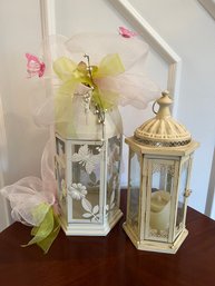 2- Wood, Glass And Metal Candle Lanterns