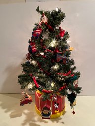 Tabletop Light-up Christmas Tree With Wooden Character Ornaments