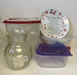 Plastic Tupperware, Pitcher And Tray