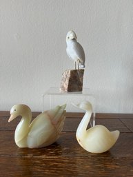 Alabaster/marble Swan And Parrot