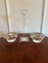 2- Rosenthal Candle Holders And 1 Oleg Cassini Crystal Candle Holder