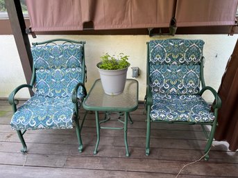 Metal Green Patio Chairs And End Table