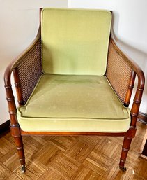 Regency Style Caned Library Chair With Green Seat