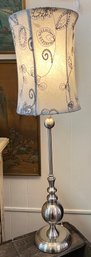Stick Lamp With Grey Fabric Shade