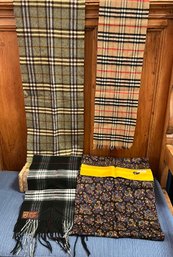 2- Burberry Plaid Cashmere Scarves, 1 Veraas Cashmink And Lord And Taylor Silk Scarf