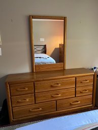 Oak Long Dresser With Mirror