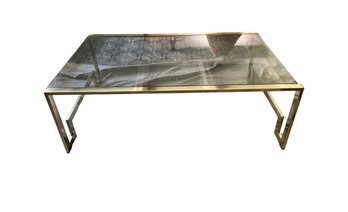 Smokey Glass And Brass Asian Style Coffee Table