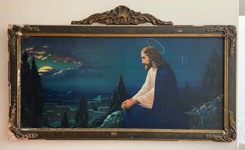 Vintage Religious Christ On Mount Of Olives Maxfield Parrish Framed Deco Print