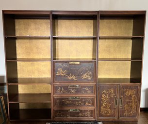 1970s Chinoiserie Drexel Brown And Brass Bookshelves And Bar