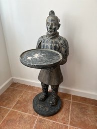 Asian Warrior Standing With Tray Resin
