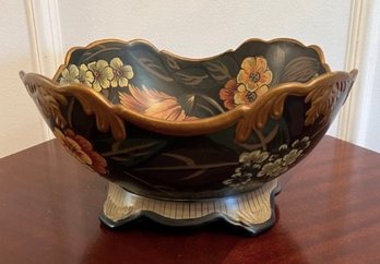 Decorative Black Flower Bowl With Gold Trim