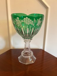 Marsala Green Pedestal Vase Crystal Hungary Cut Grapes