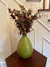 Metal Green Pier One Vase With Faux Flowers