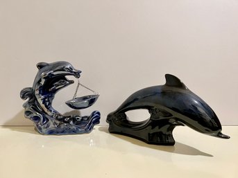 Iridescent Ceramic Dolphin Statues