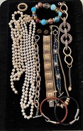 Lot Of Costume Jewelry: Necklaces, Bracelets, Earring And Pin