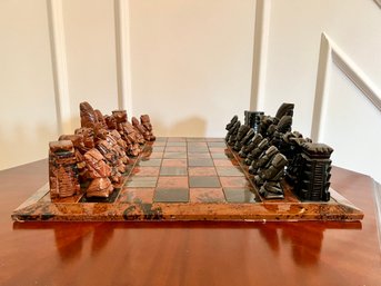 Obsidian Chess Set In Black And Brown , Marble Chess Board, Handmade, Mexican
