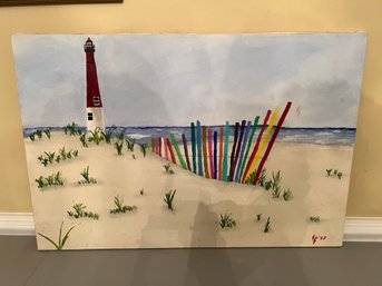 Lighthouse On Beach Painting On Canvas
