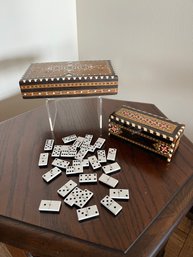 Moorish Wood Box Islamic Marquetry Mosaic Art Domino Set And Cigarette/cigar Box