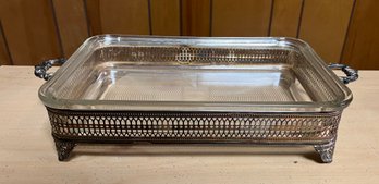 Oven Proof Glass Casserole And Silver Plated Holder
