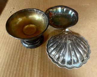 Silver Plated Condiment Shell, Pedestal Bowl And Tray