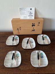 5-Vintage Asahido Set Of Appetizer Dishes In Box, Kyoto Japan