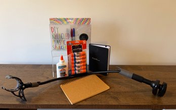 Craft Lot: Glue, DIY Recycled Plastic Speaker, Journals, And Phone Holder