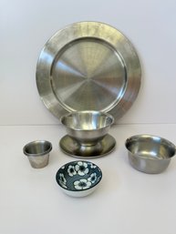 Stainless Steel Bowls & Platter With Little Asian Plastic Bowl