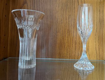 Neiman Marcus Crystal Vase And BACCARAT CRYSTAL MASSENA CHAMPAGNE FLUTES WINE GLASSES