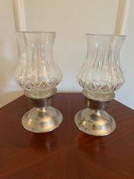 Crystal And Silver Plate Pedestal Candle Holders