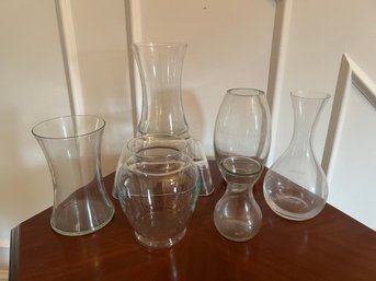 6- All Shaped Clear Glass Vases