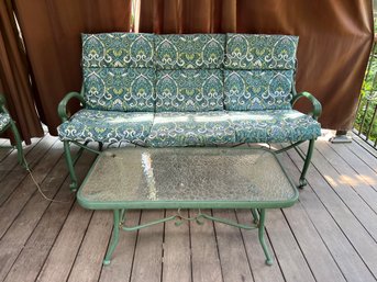 Metal Green Outdoor Love Seat And Coffee Table
