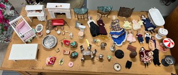 Huge Lot Of Antique/Vintage Dollhouse Accessories And Bin Of Toys