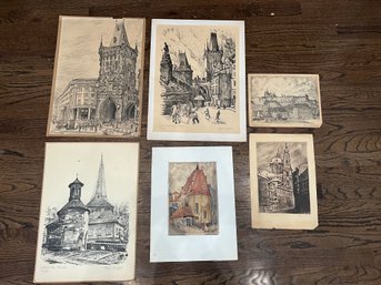 6-pieces Prague By Helmut Krommer:powder Tower, Bridge Towers, Louginus Chapel, Naprasle, The Castle & St Nick