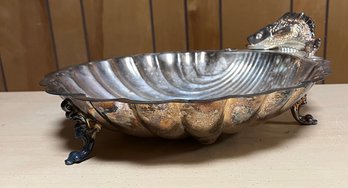 Silver Plate Fish Footed Clam Shell Shaped Server
