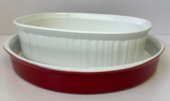 White Corning Ware Casserole Dish And Red Cookware