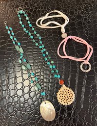Very Pretty Natural Stone And Mother Of Pearl Necklaces And Two Elastic Charm Bracelets
